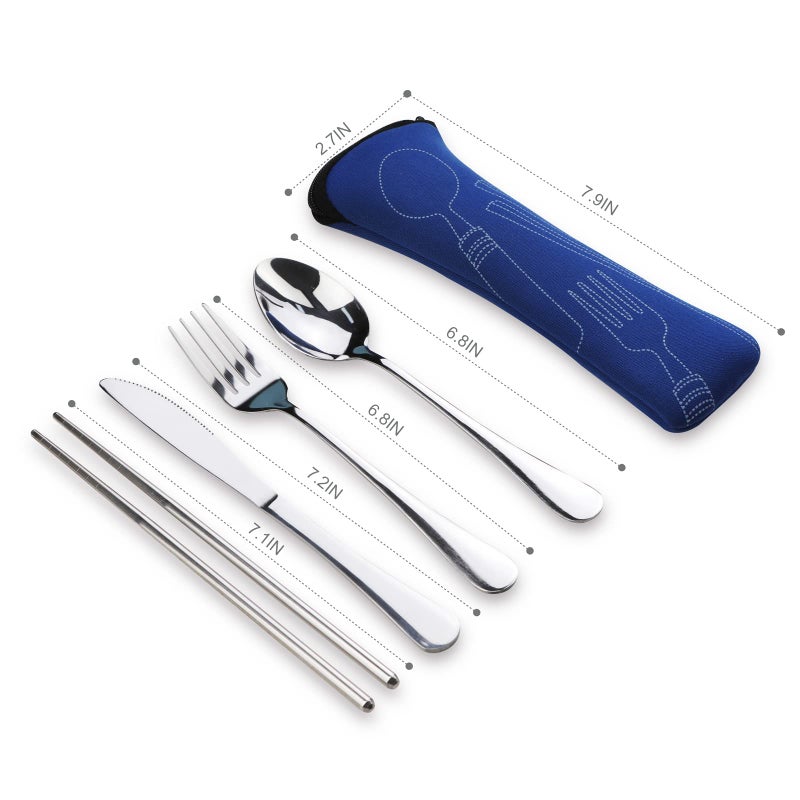 lengnoyp 5PCS Portable Silverware Set with Case  Lengnoyp Travel Camping Utensils Set  Premium Stainless Steel Travel Cutlery Set  Reusable Safe Flatware Sets for Lunch Box/Workplace/Students  Silver - Image 3